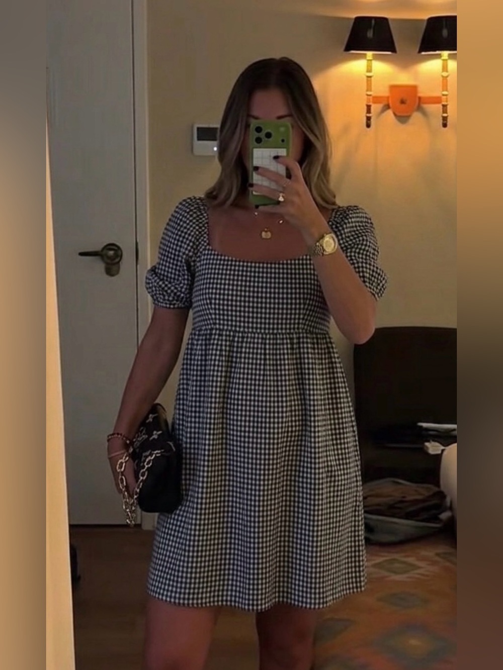 Tuckernuck Gingham Puff-Sleeve Mini Dress - Black & White